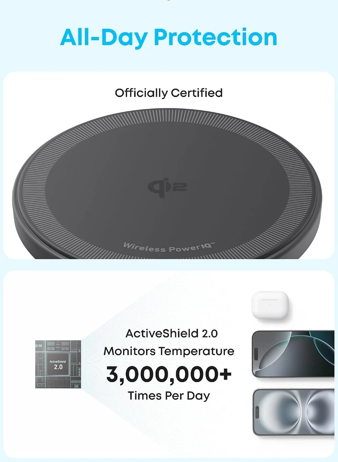 Anker Zolo belaidis magnetinis įkroviklis Qi2 15 W su USB-C, B25M2
