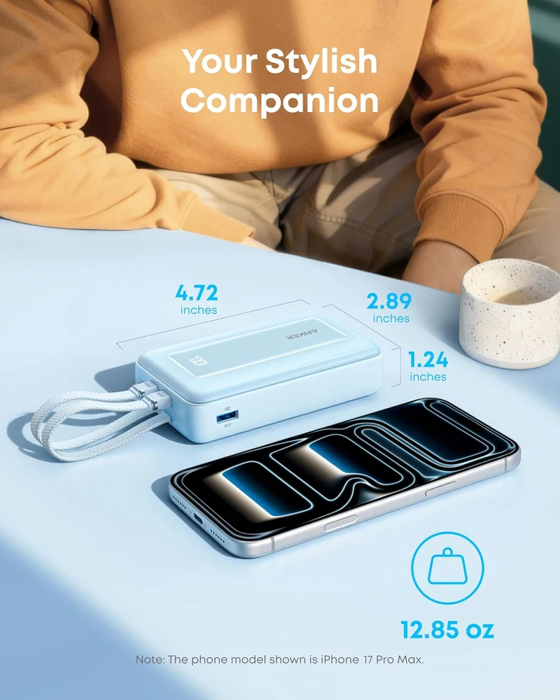Anker Zolo išorinė baterija 20000 mAh 45 W su 2 integruotais USB-C laidais A110M