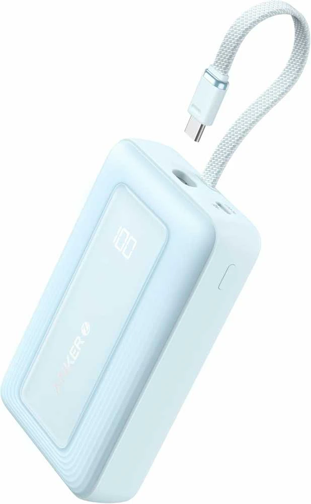 Anker Zolo nešiojamas powerbank 20000 mAh, 30 W, su integruotu USB-C kabeliu, mėlynas