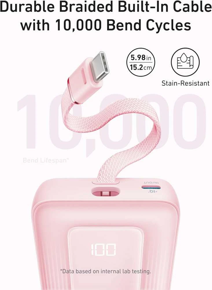 Anker Zolo nešiojamas powerbank 20000 mAh, 30 W, su integruotu USB-C kabeliu, mėlynas