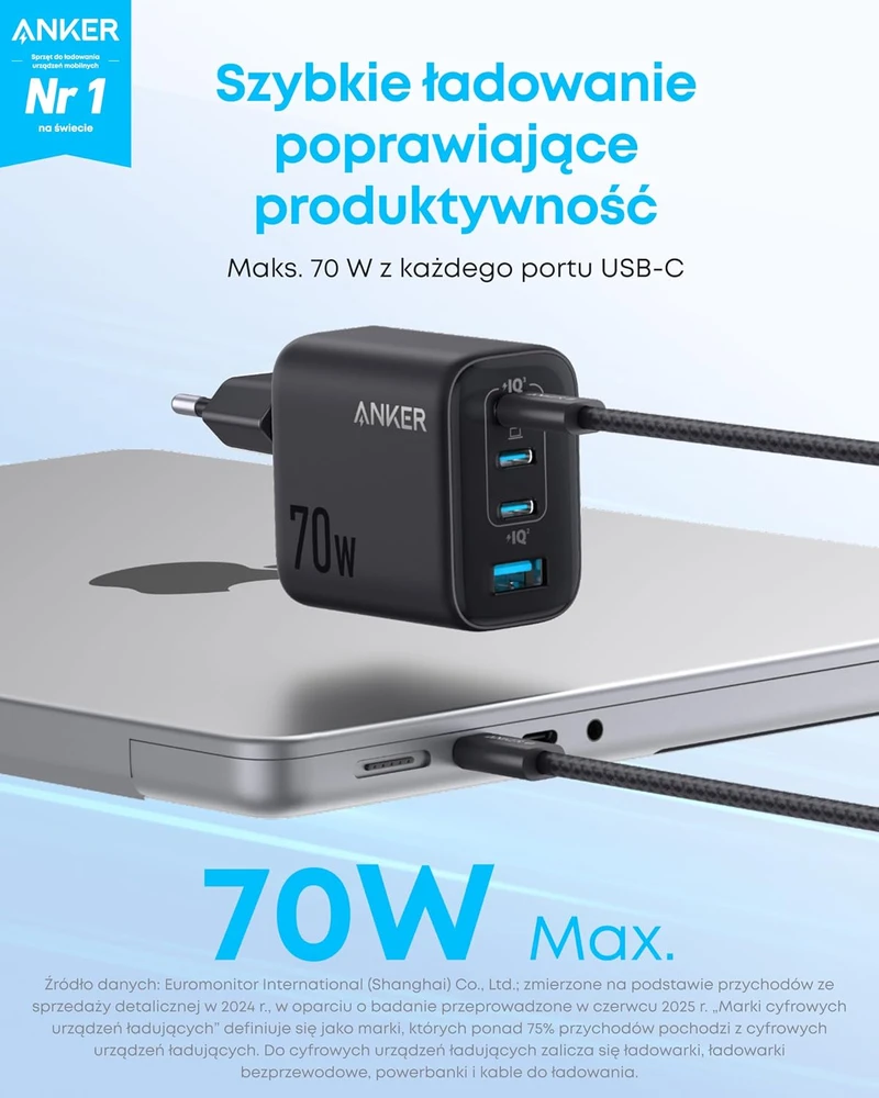 Anker Zolo sieninis įkroviklis USB-C 70 W, 4 prievadų A121C