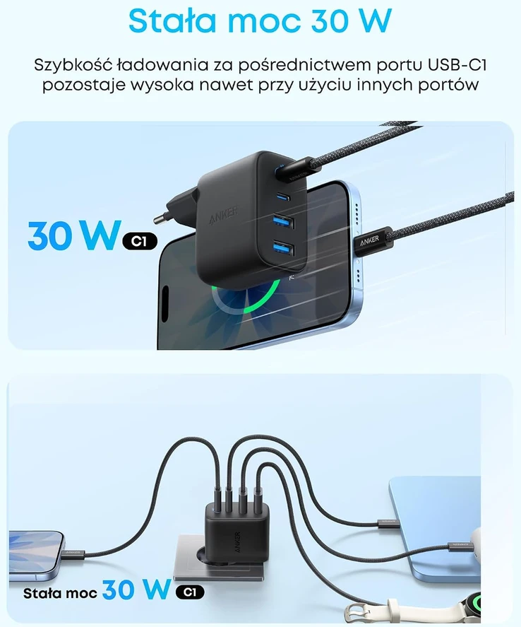Anker Zolo tinklo įkroviklis 50 W su 2 USB-C ir 2 USB-A jungtimis A121E