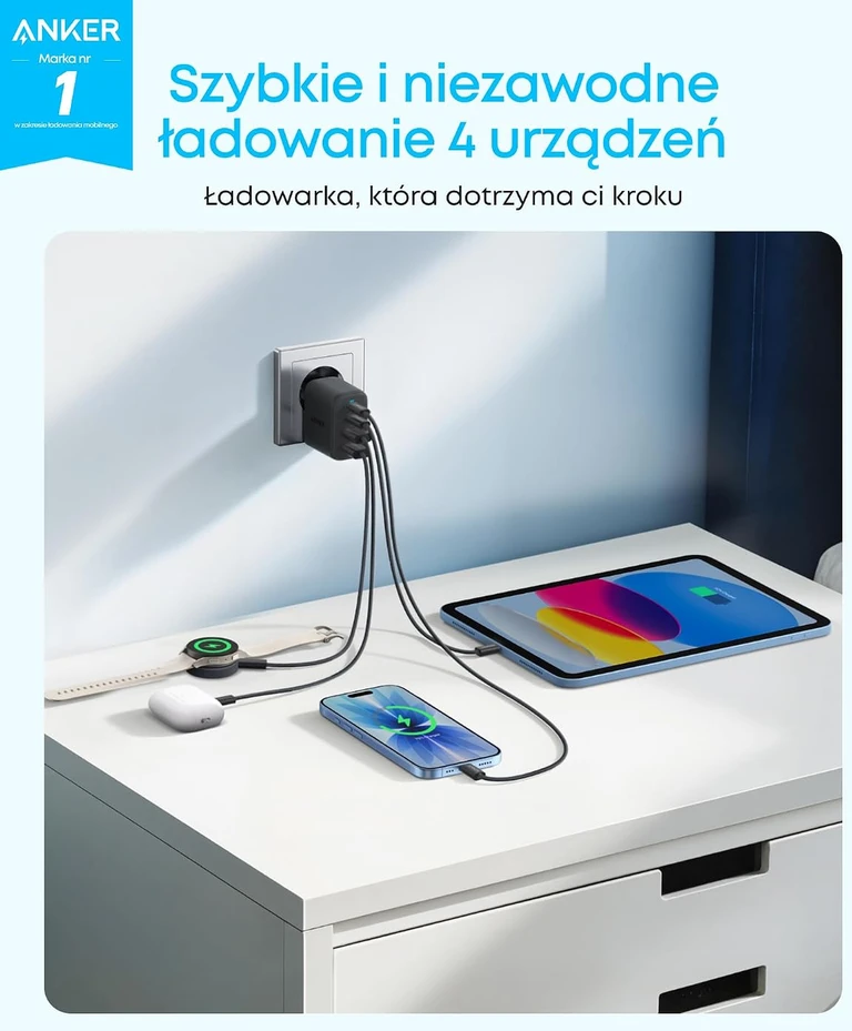 Anker Zolo tinklo įkroviklis 50 W su 2 USB-C ir 2 USB-A jungtimis A121E