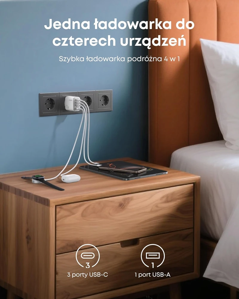 Anker Zolo tinklo įkroviklis USB-C, 70 W, 4 prievadų, baltas, A121C