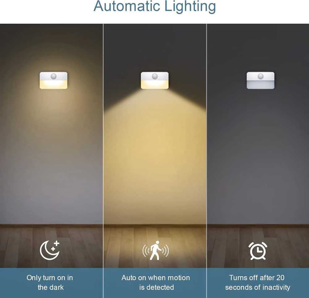 Ankilo LED naktinė lempa su judesio jutikliu, 0,4 W, baterijomis, UF90