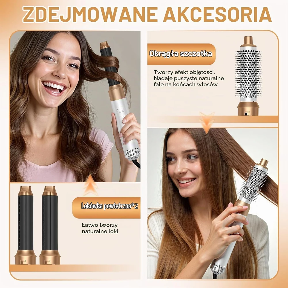 Anluomania karšto oro plaukų formavimo šepetys 1000 W su 5 antgaliais, 001