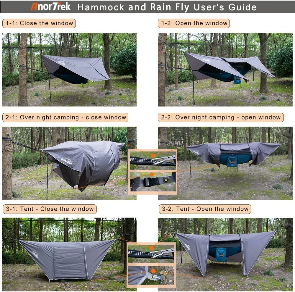 AnorTrek kempinginis hamakas su tinkleliu nuo uodų ir lietaus tentu, 290 x 140 cm, AT11455MG
