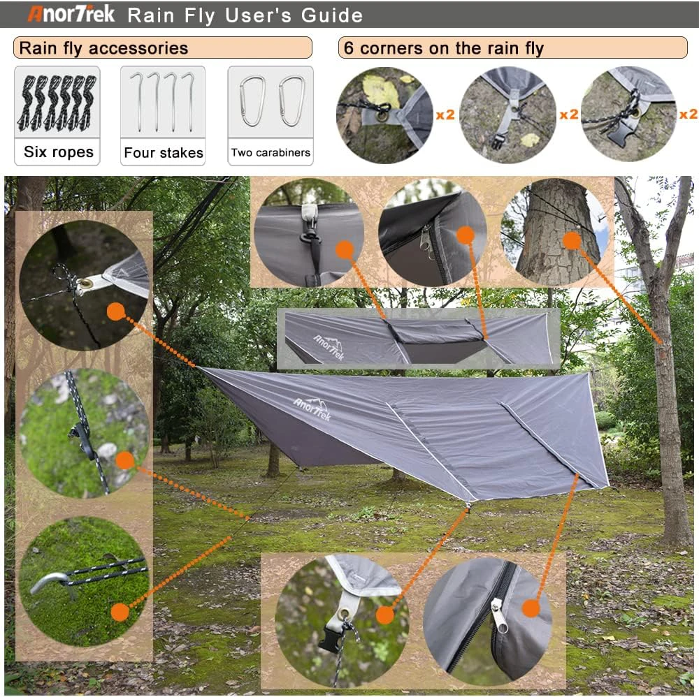 AnorTrek kempinginis hamakas su tinkleliu nuo uodų ir lietaus tentu, 290 x 140 cm, AT11455MG