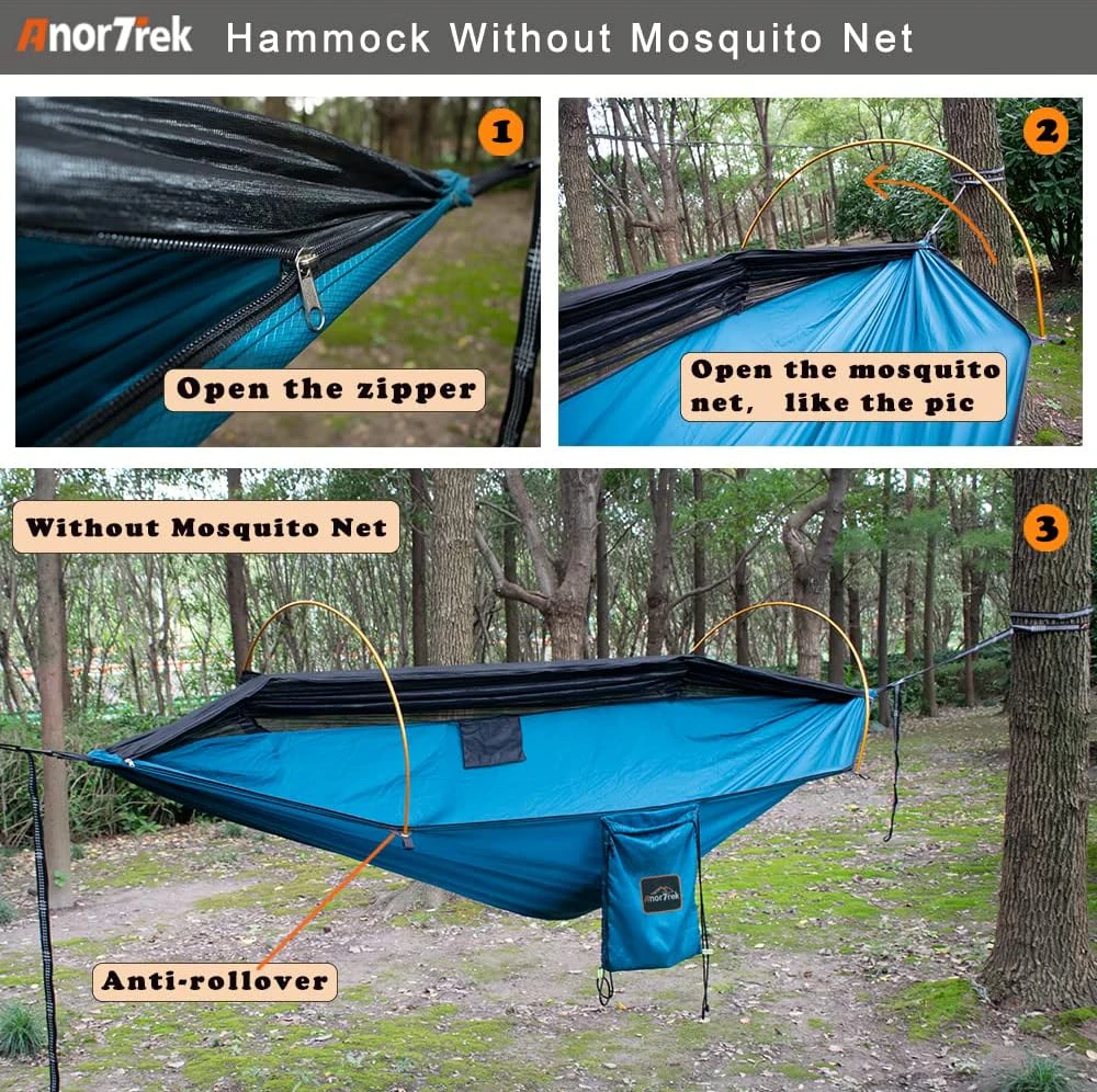 AnorTrek kempinginis hamakas su tinkleliu nuo uodų ir lietaus tentu, 290 x 140 cm, AT11455MG