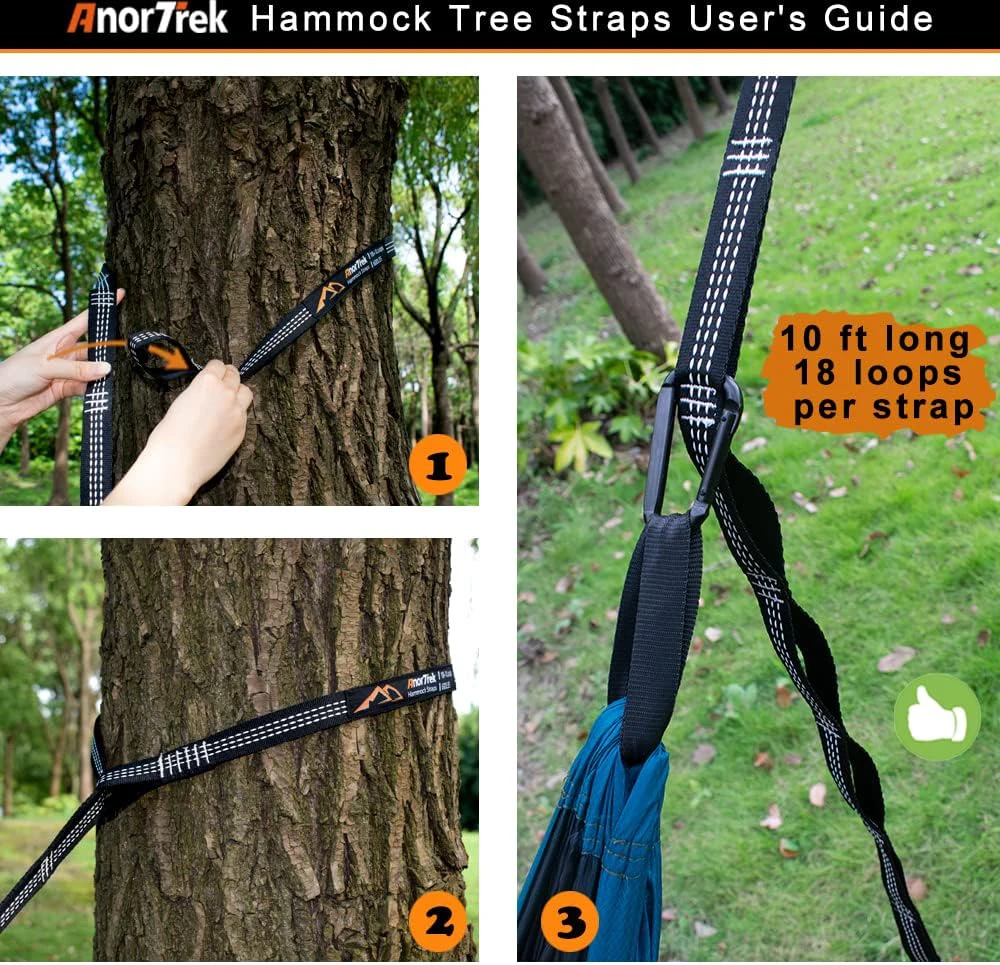 AnorTrek stovyklavimo hamakas su tinkleliu nuo uodų, 290 x 140 cm, Ripstop 230T nailonas, ON-AT-008