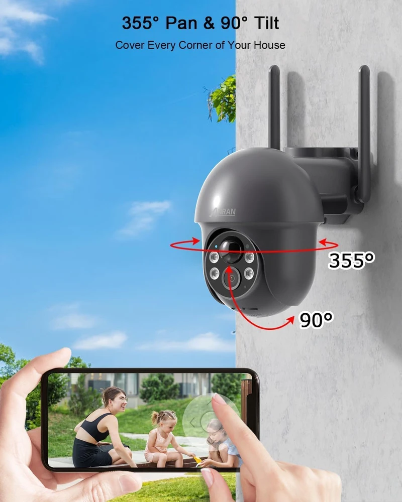 ANRAN lauko Wi-Fi stebėjimo kamera 2K su saulės skydeliu ir 360° PTZ Q01