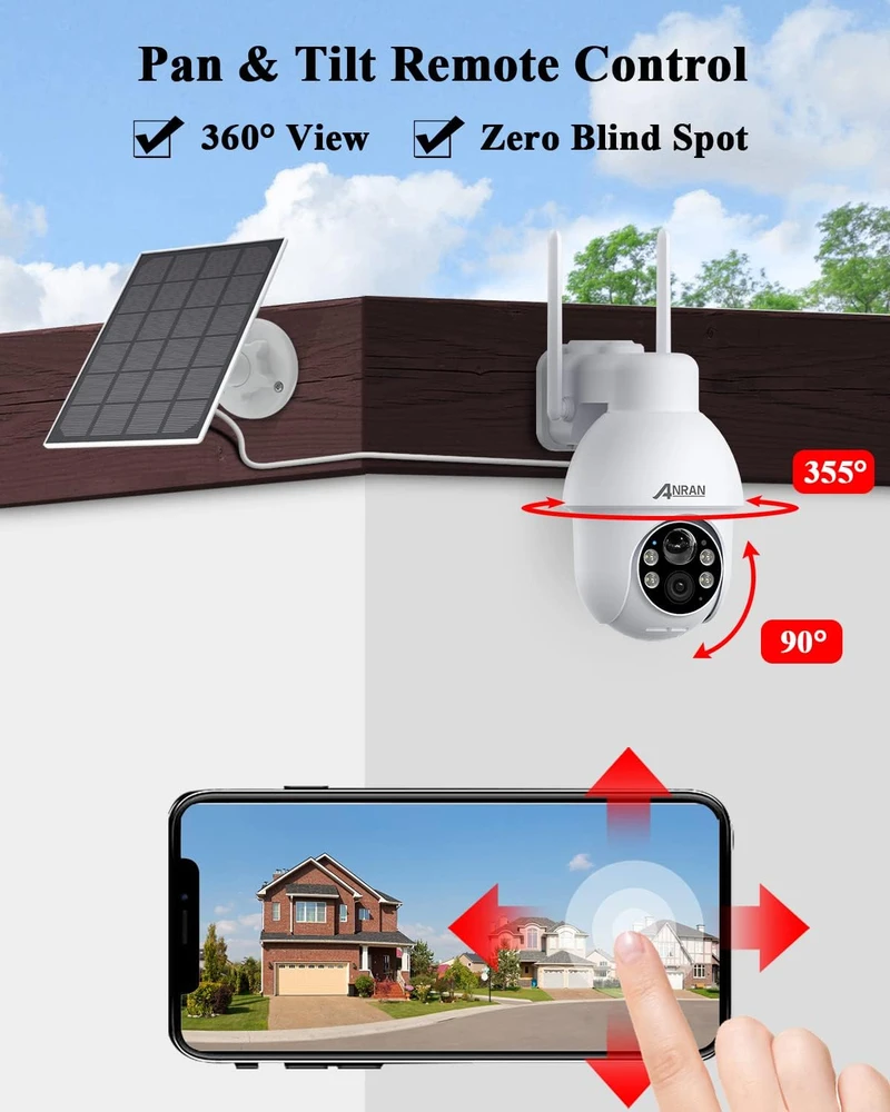 ANRAN lauko Wi-Fi stebėjimo kamera 5 MP, 360° PTZ, saulės energija, Q3 Max