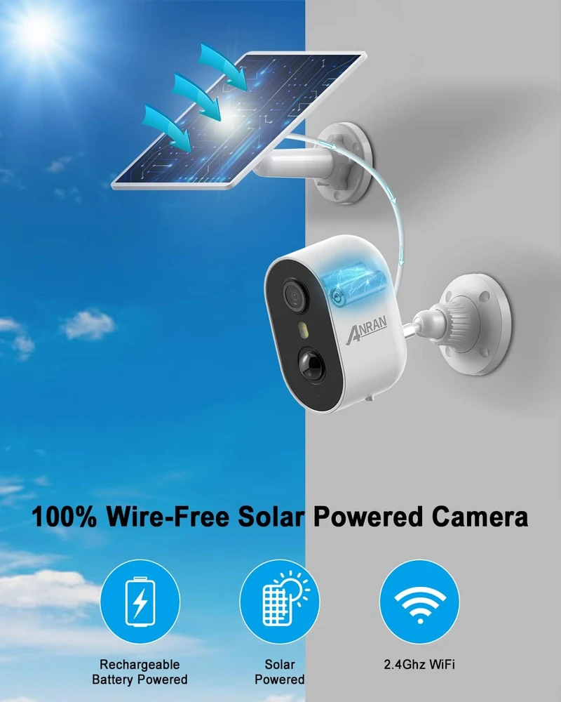 ANRAN lauko Wi-Fi vaizdo stebėjimo kamera 2K 3 MP su saulės skydeliu C2+Pannello Solare
