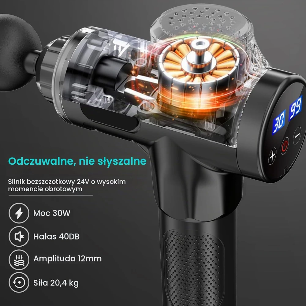 ANSGEC giliųjų audinių masažinis pistoletas 12 mm, 30 greičių, 10 antgalių MG5