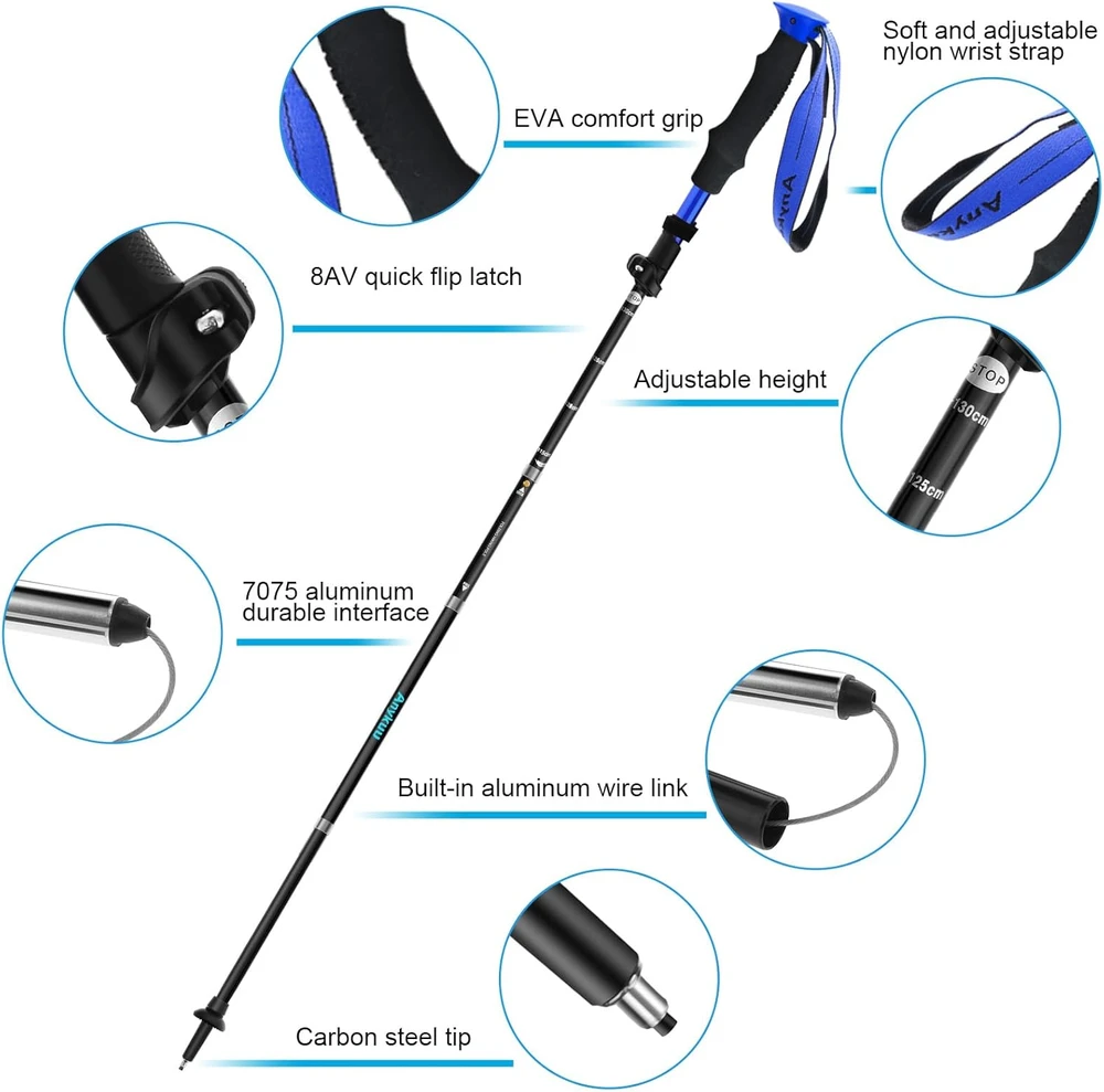 Anykuu sulankstomi aliuminio trekkingo lazdos, reguliuojamos 110-130 cm, su transportavimo dėklu