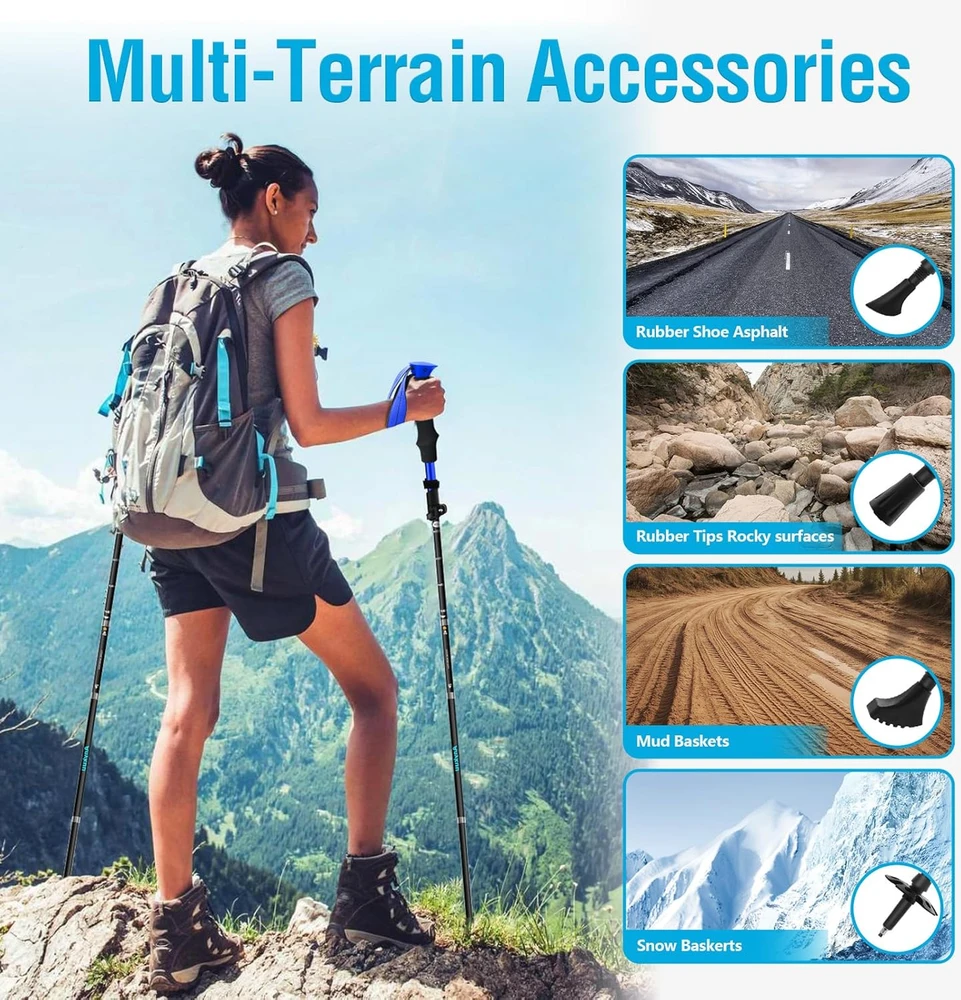 Anykuu sulankstomi aliuminio trekkingo lazdos, reguliuojamos 110-130 cm, su transportavimo dėklu