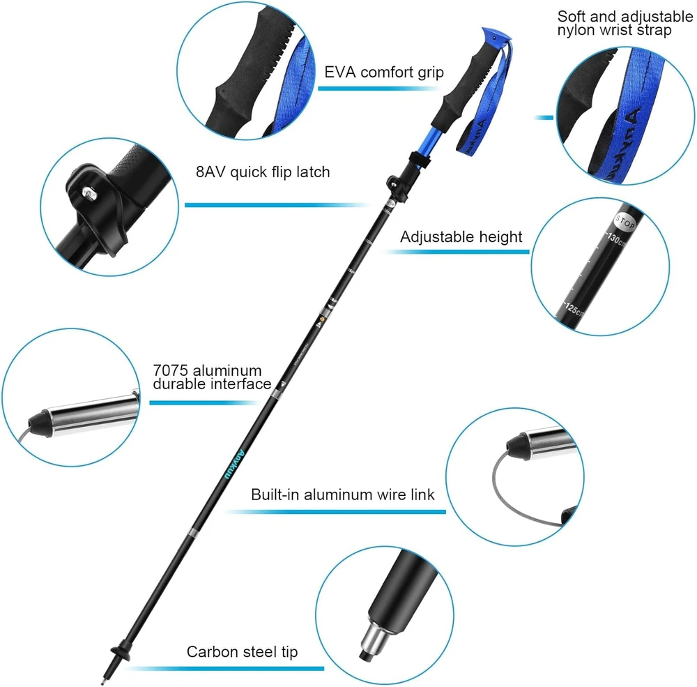 Anykuu teleskopiniai nordic walking ir trekking lazdos, aliumininės 7075, 110–130 cm, su priedais