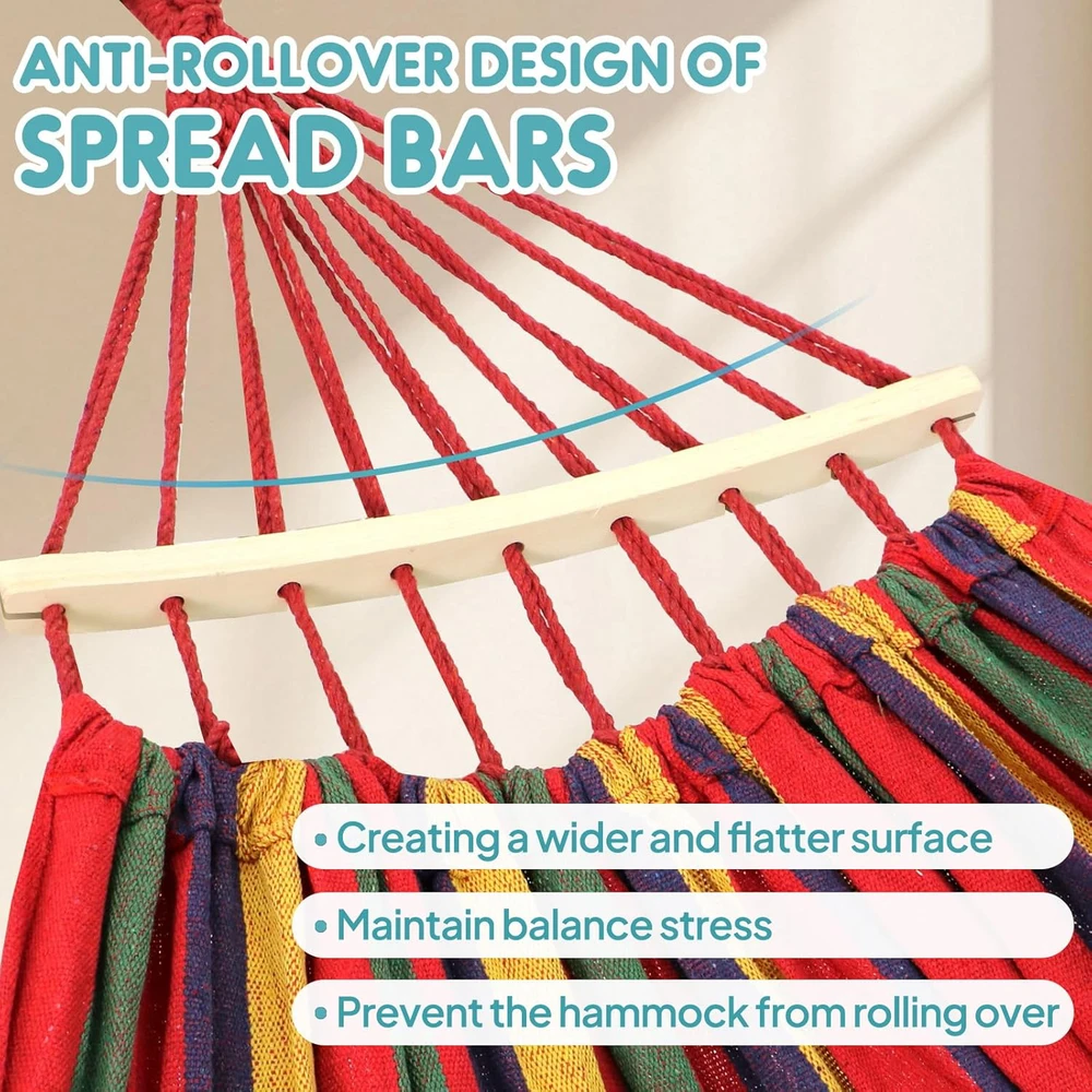 Anyoo lauko hamakas su skersiniu strypu, 210 x 150 cm, 200 kg, raudonas, AY-Stripes-Hammock-red-40