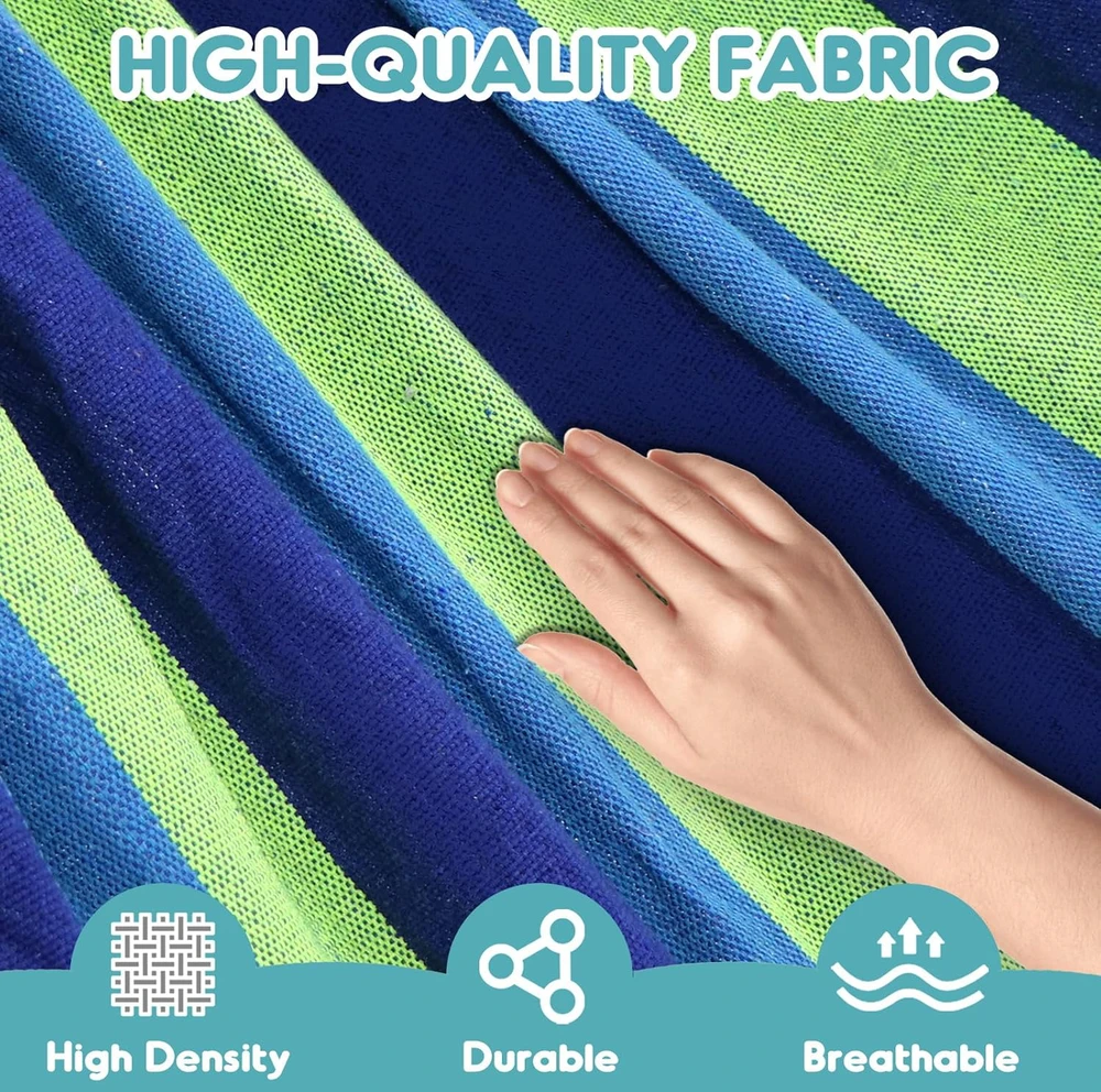 Anyoo lauko medvilninis hamakas su tvirtinimo diržais, 270 x 152 cm, 200 kg, žalias, AY-Stripe-Hammock-žalias-40