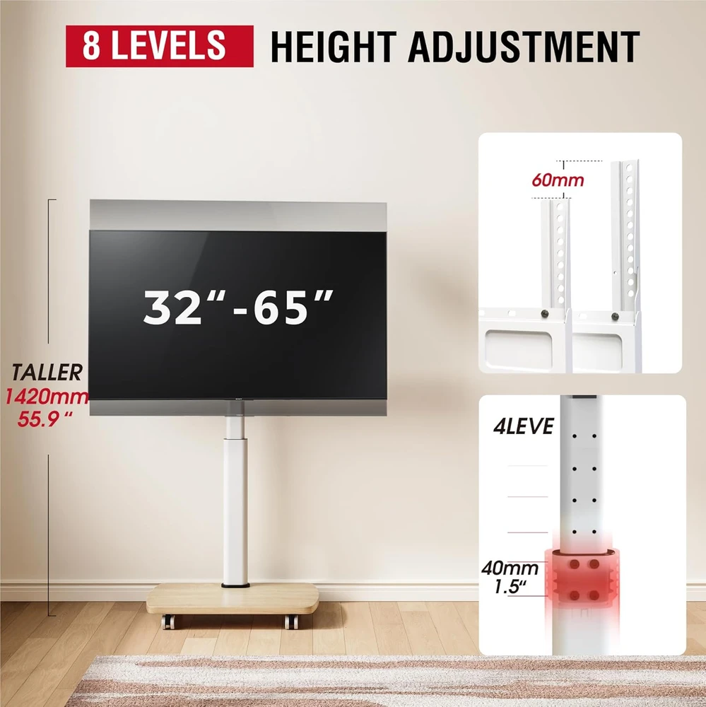 AOKCOS mobilus televizoriaus stovas su ratukais 32–65 col., VESA 100 × 100–400 × 400 mm FTC140567-EU