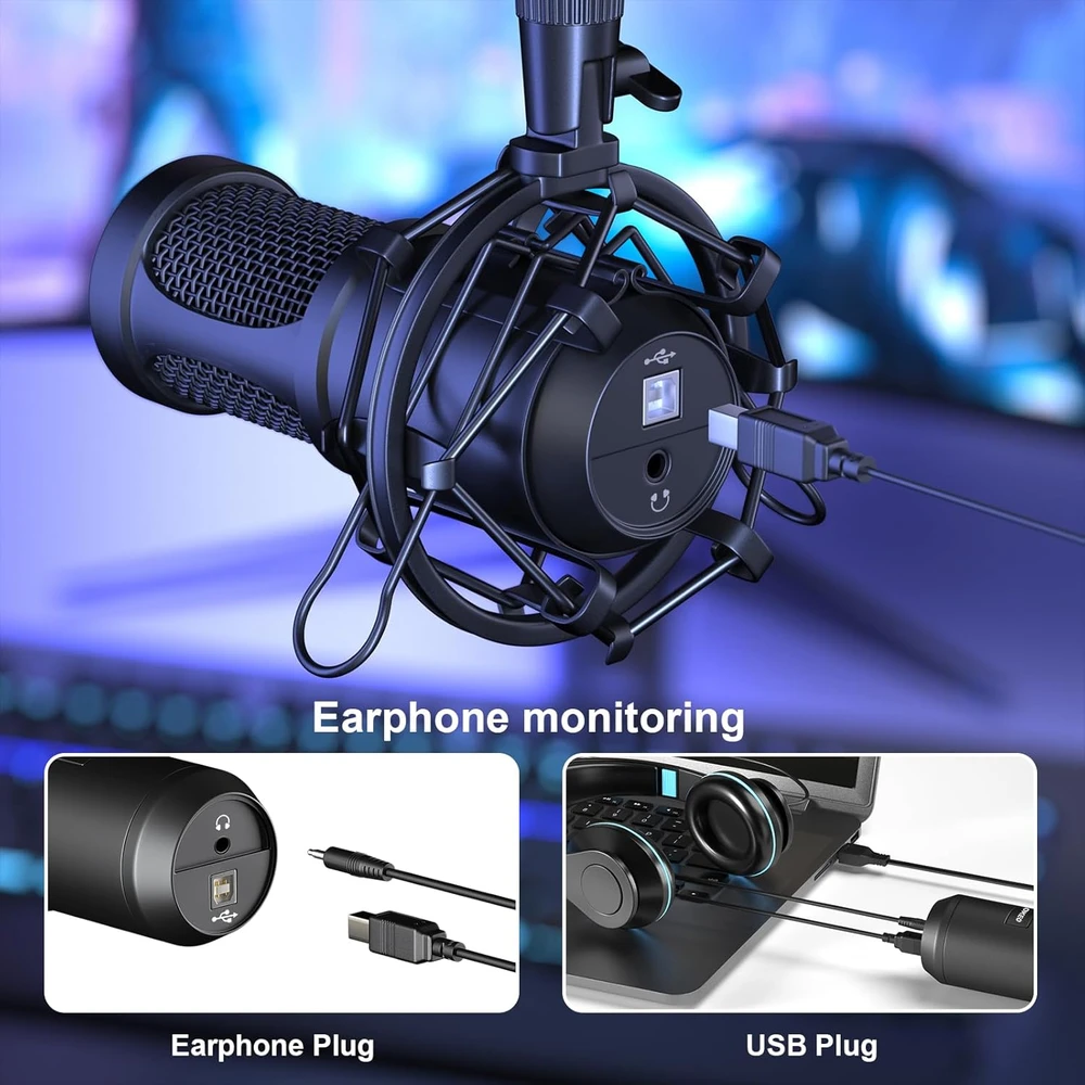 Aokeo USB kondensatorinis mikrofonas su stalo laikikliu, 192 kHz/24-bit, kardioidinis, AK-60
