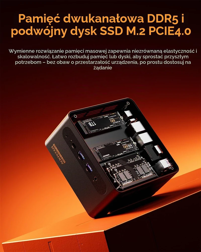AOOSTAR G-FLIP R7 PRO mini kompiuteris su Ryzen 7 8845HS, Radeon 780M ir 5 col. ekranu