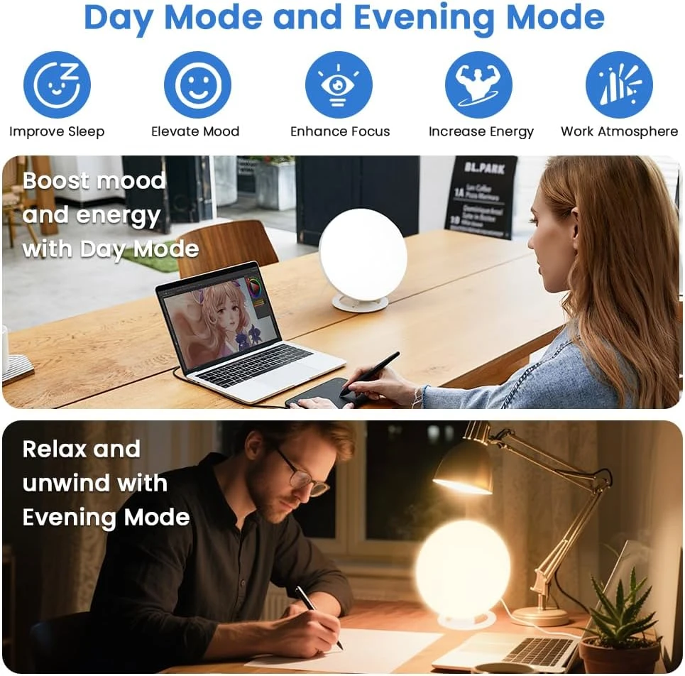 AOOWU dienos šviesos terapinė LED lempa 10000–30000 lx su 132 LED