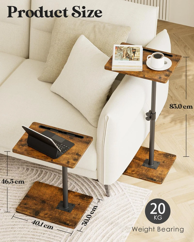 Apetaccat pagalbinis staliukas C formos, reguliuojamo aukščio, 40x30x(45-81) cm, medinis, rudas