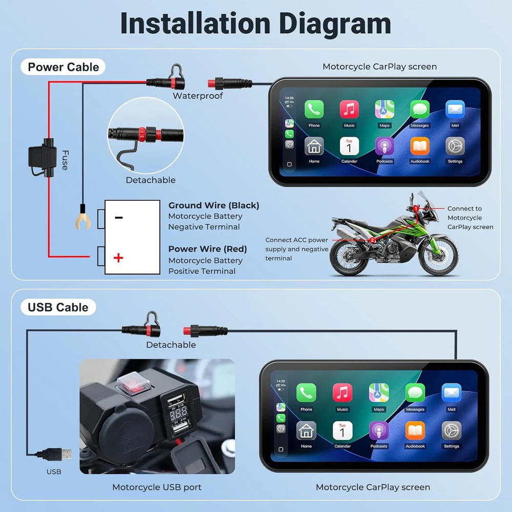 aphqua bevielis 6 colių vandeniui atsparus motociklo CarPlay ekranas su Bluetooth ir GPS navigacija, modelis 622