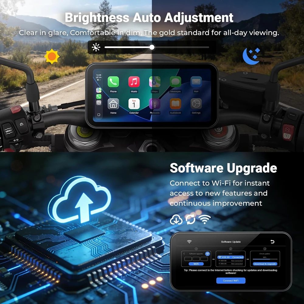 aphqua bevielis 6 colių vandeniui atsparus motociklo CarPlay ekranas su Bluetooth ir GPS navigacija, modelis 622