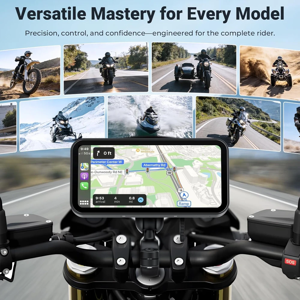 aphqua bevielis 6 colių vandeniui atsparus motociklo CarPlay ekranas su Bluetooth ir GPS navigacija, modelis 622