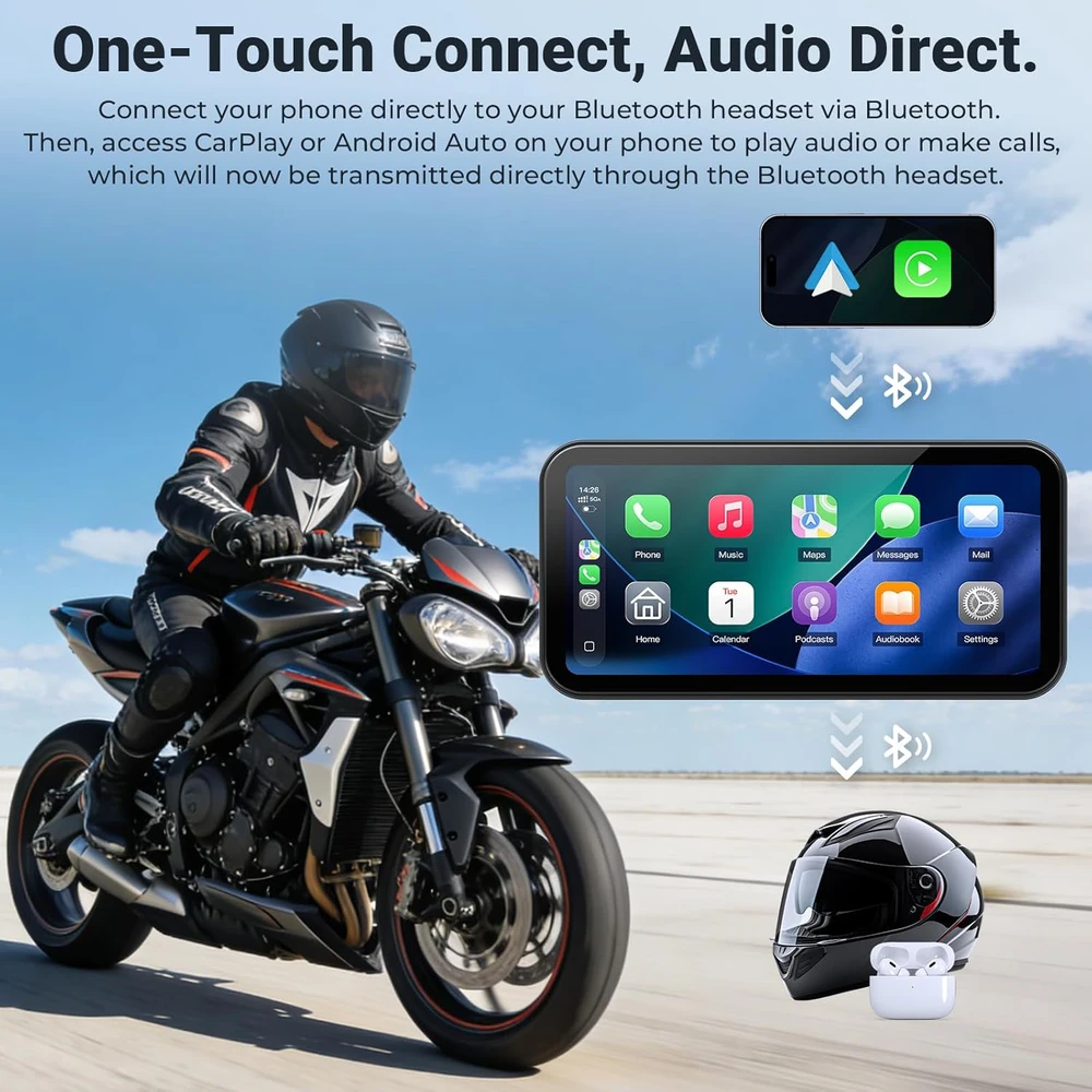 aphqua bevielis 6 colių vandeniui atsparus motociklo CarPlay ekranas su Bluetooth ir GPS navigacija, modelis 622