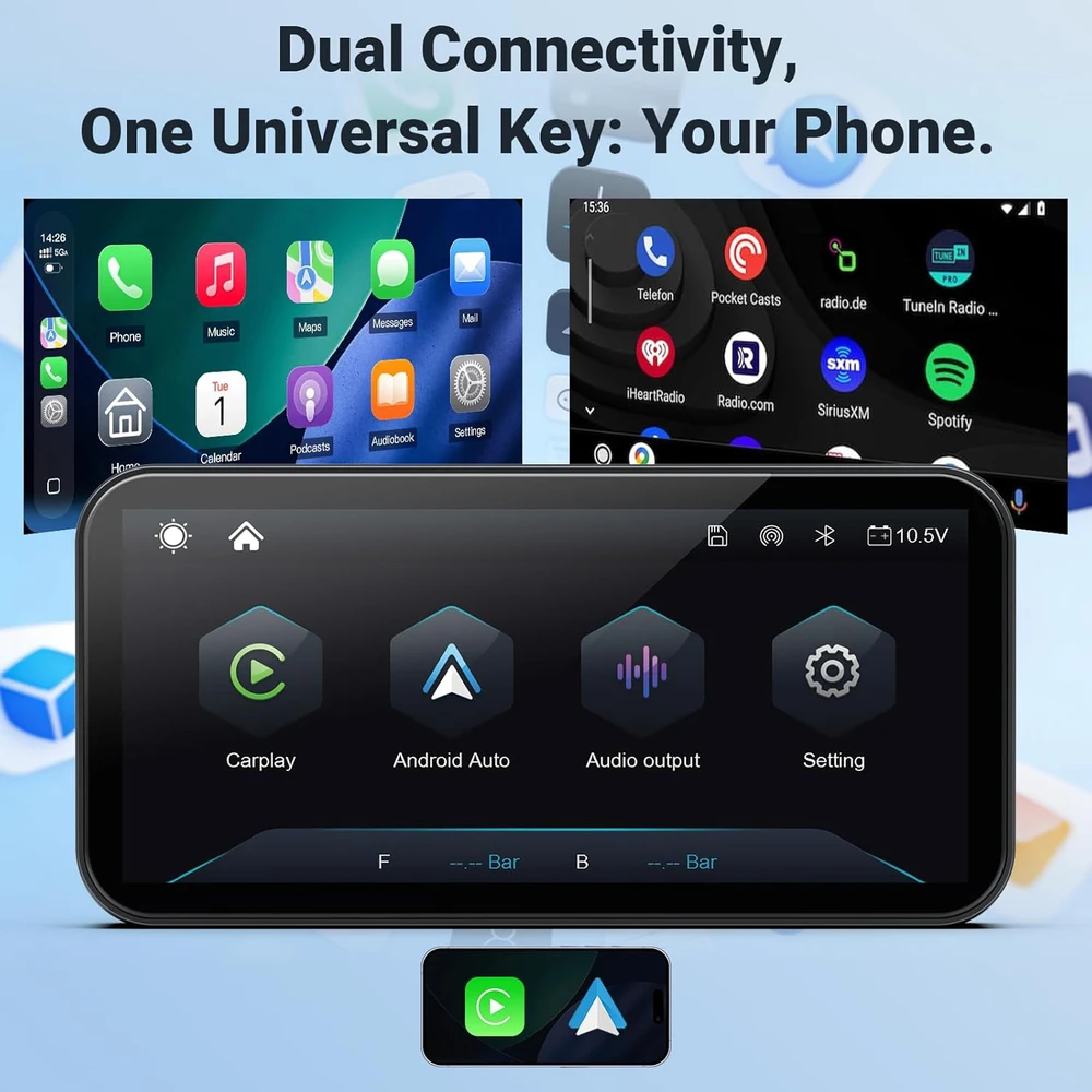 aphqua bevielis 6 colių vandeniui atsparus motociklo CarPlay ekranas su Bluetooth ir GPS navigacija, modelis 622