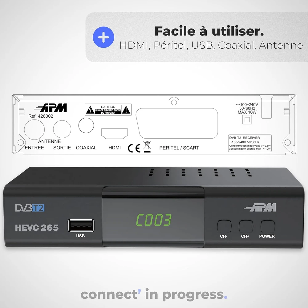 APM DVB-T2 DVB-C televizijos imtuvas H.265 HEVC, Full HD, HDMI, SCART, USB, modelis 428002