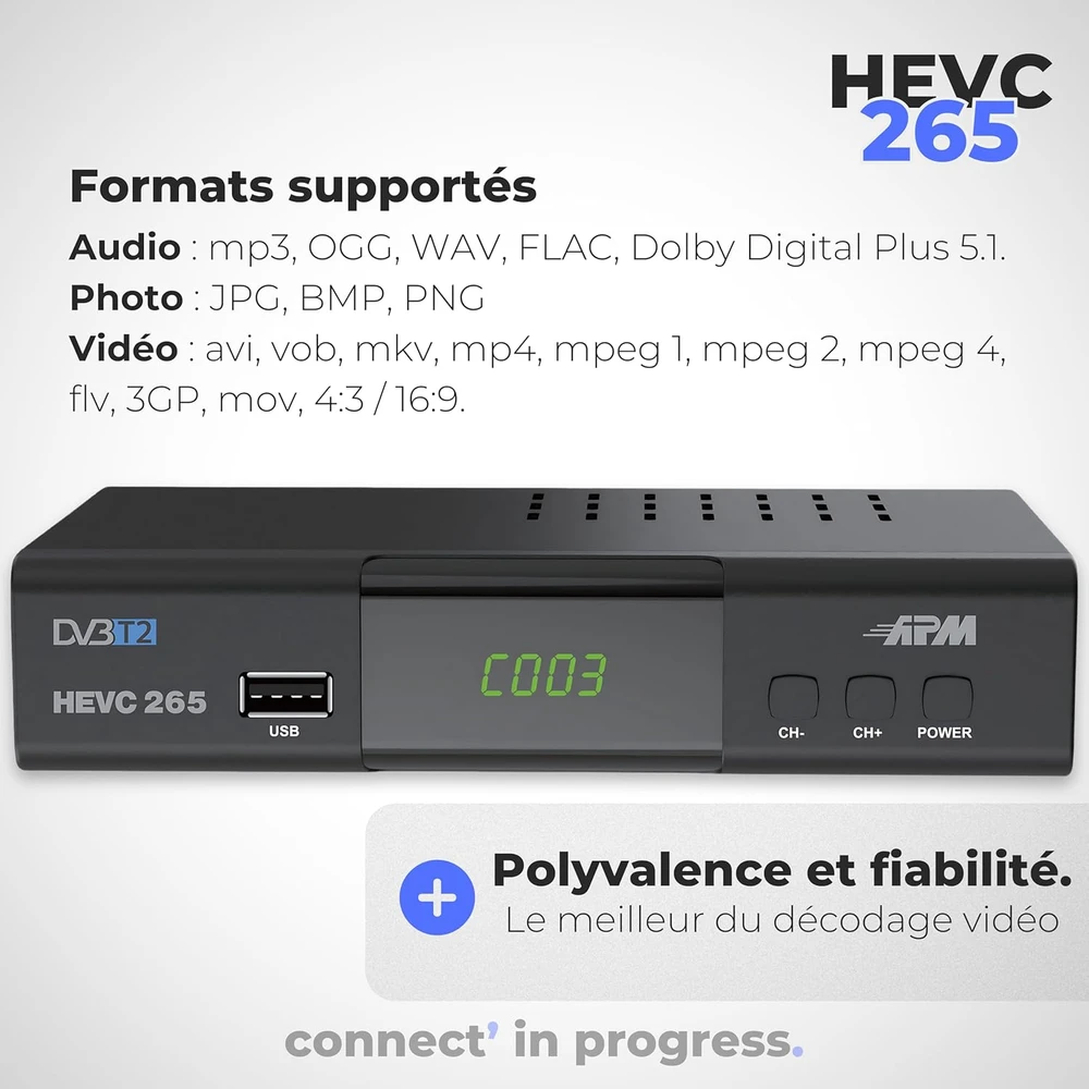 APM DVB-T2 DVB-C televizijos imtuvas H.265 HEVC, Full HD, HDMI, SCART, USB, modelis 428002