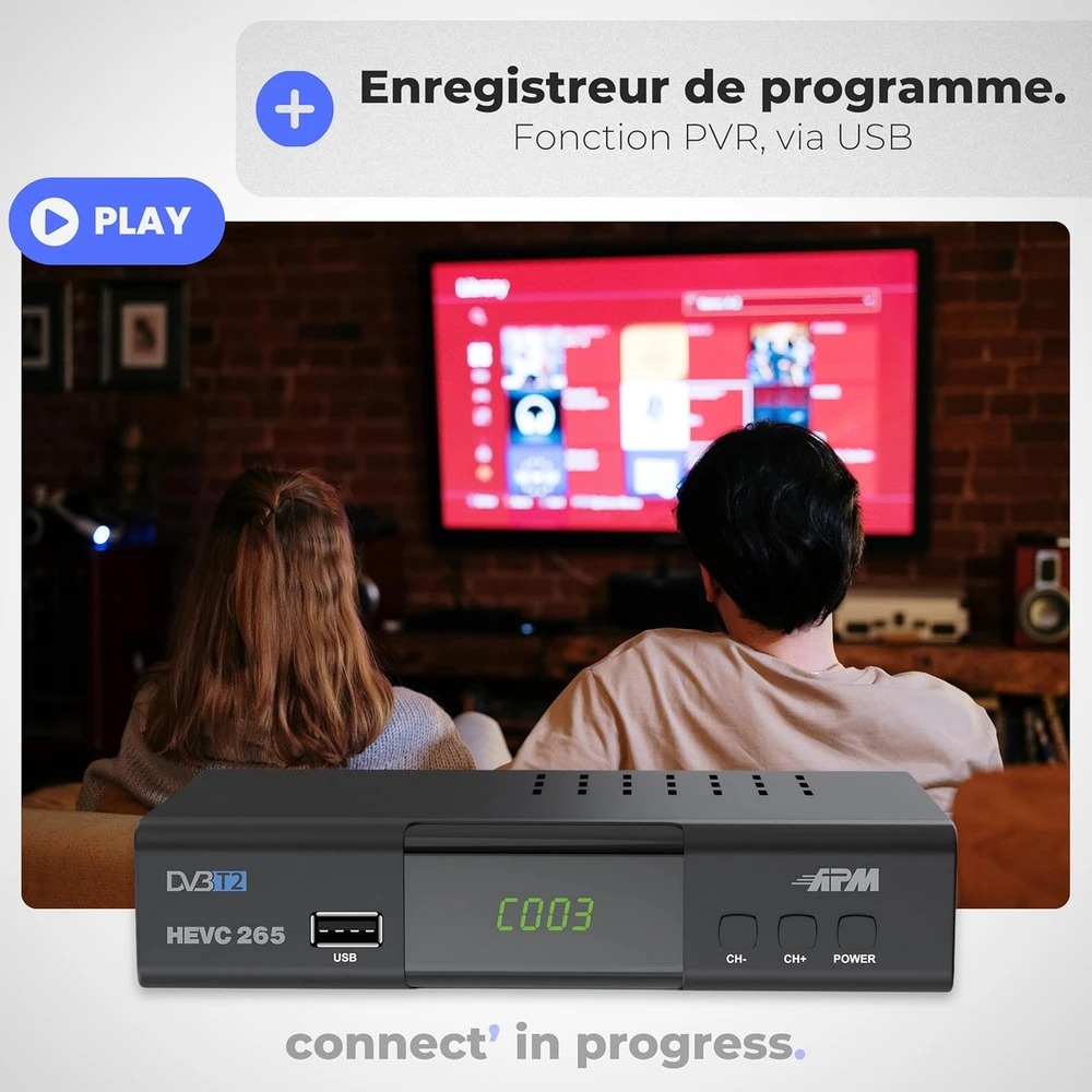 APM DVB-T2 DVB-C televizijos imtuvas H.265 HEVC, Full HD, HDMI, SCART, USB, modelis 428002