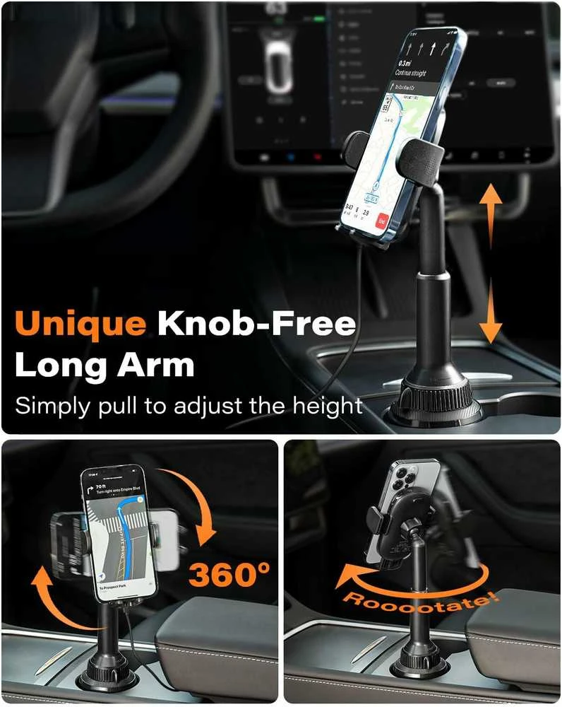 APPS2Car automobilinis telefono laikiklis puodelių laikiklyje su 15 W belaidžiu įkrovimu H9-C04