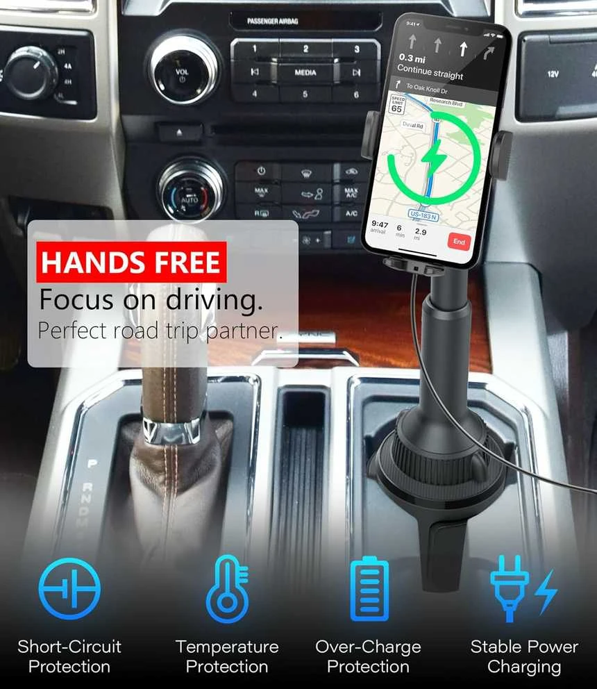 APPS2Car automobilinis telefono laikiklis puodelių laikiklyje su 15 W belaidžiu įkrovimu H9-C04