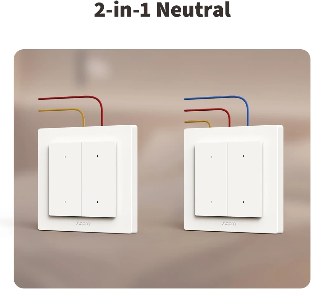 Aqara išmanusis šviesos jungiklis Thread/Zigbee, 2 mygtukų, neutralus, 1 kanalas, WS-K07E