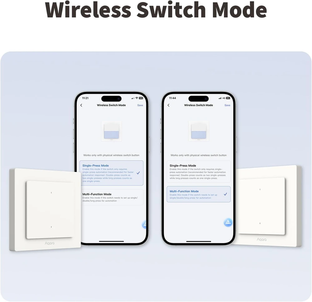 Aqara išmanusis šviesos jungiklis Thread/Zigbee, 2 mygtukų, neutralus, 1 kanalas, WS-K07E
