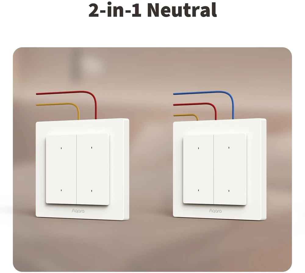 Aqara išmanusis šviesos jungiklis Thread/Zigbee, 2 mygtukų, neutralus, 1 kanalas, WS-K07E