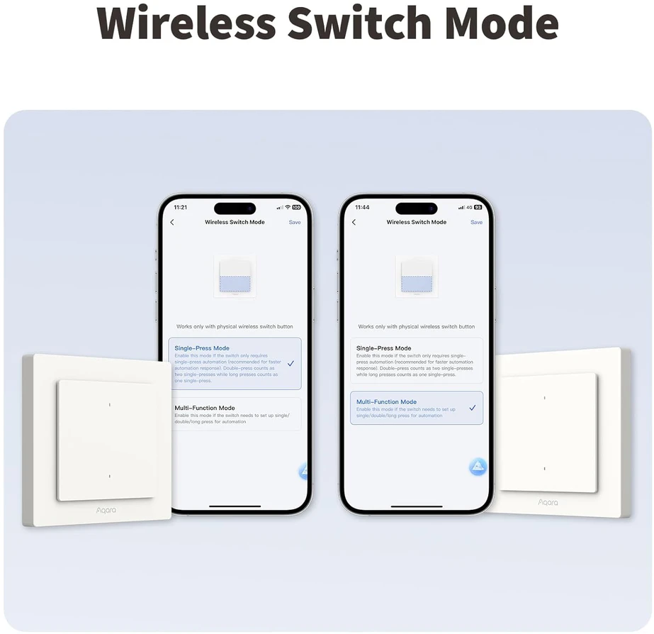 Aqara išmanusis šviesos jungiklis Thread/Zigbee, 2 mygtukų, neutralus, 1 kanalas, WS-K07E