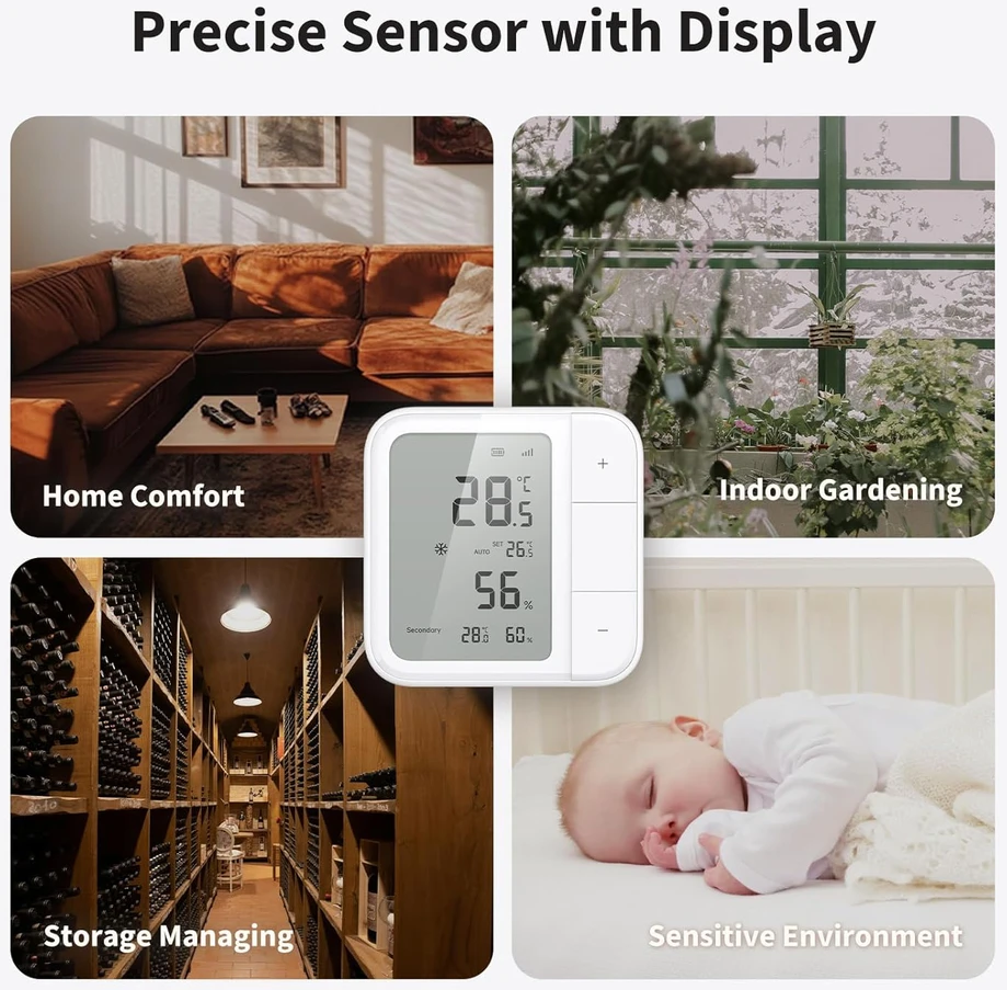 Aqara išmanusis temperatūros ir drėgmės jutiklis W100, Thread/Zigbee, LCD ekranas, 3 programuojami mygtukai, TH-S04E