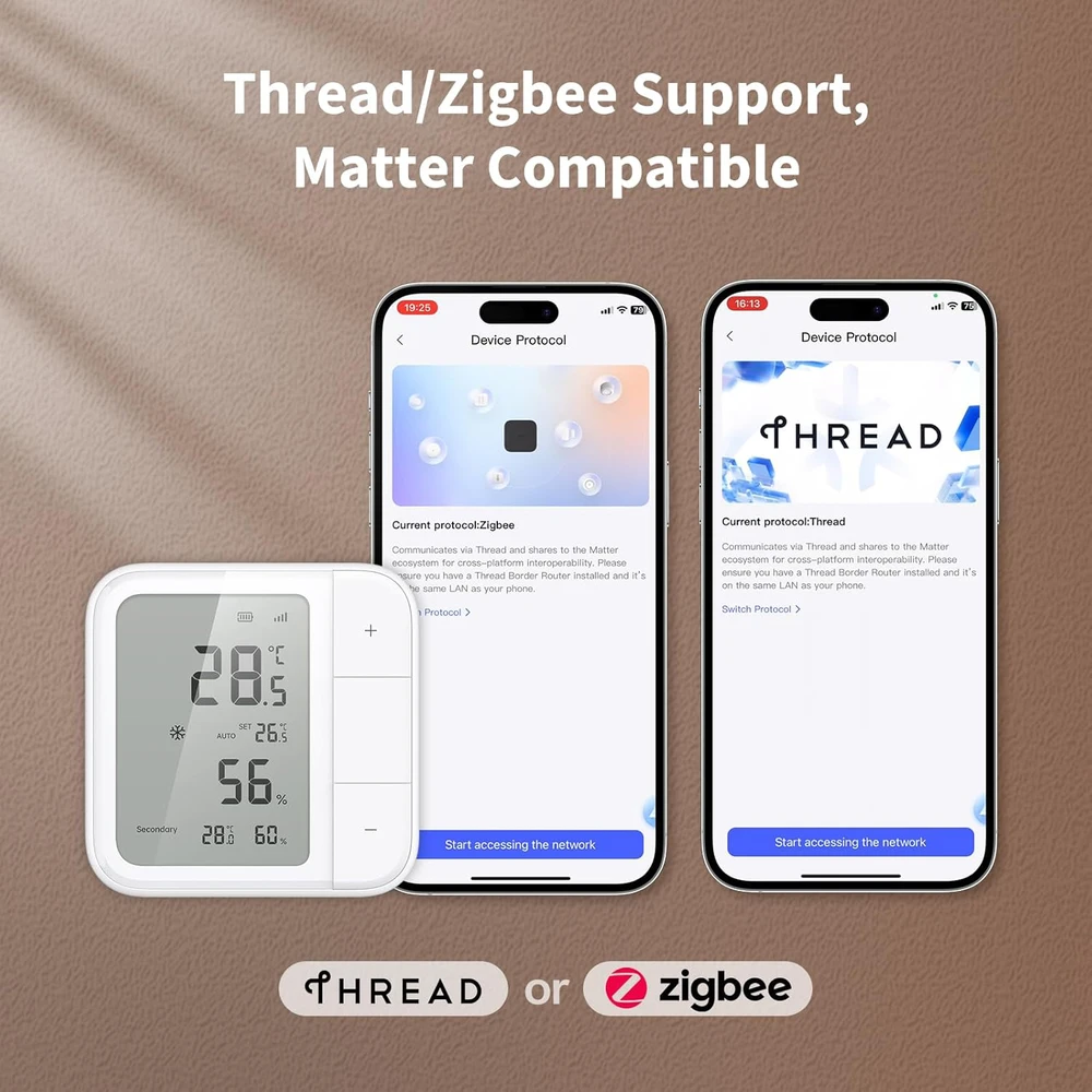 Aqara išmanusis temperatūros ir drėgmės jutiklis W100, Thread/Zigbee, LCD ekranas, 3 programuojami mygtukai, TH-S04E
