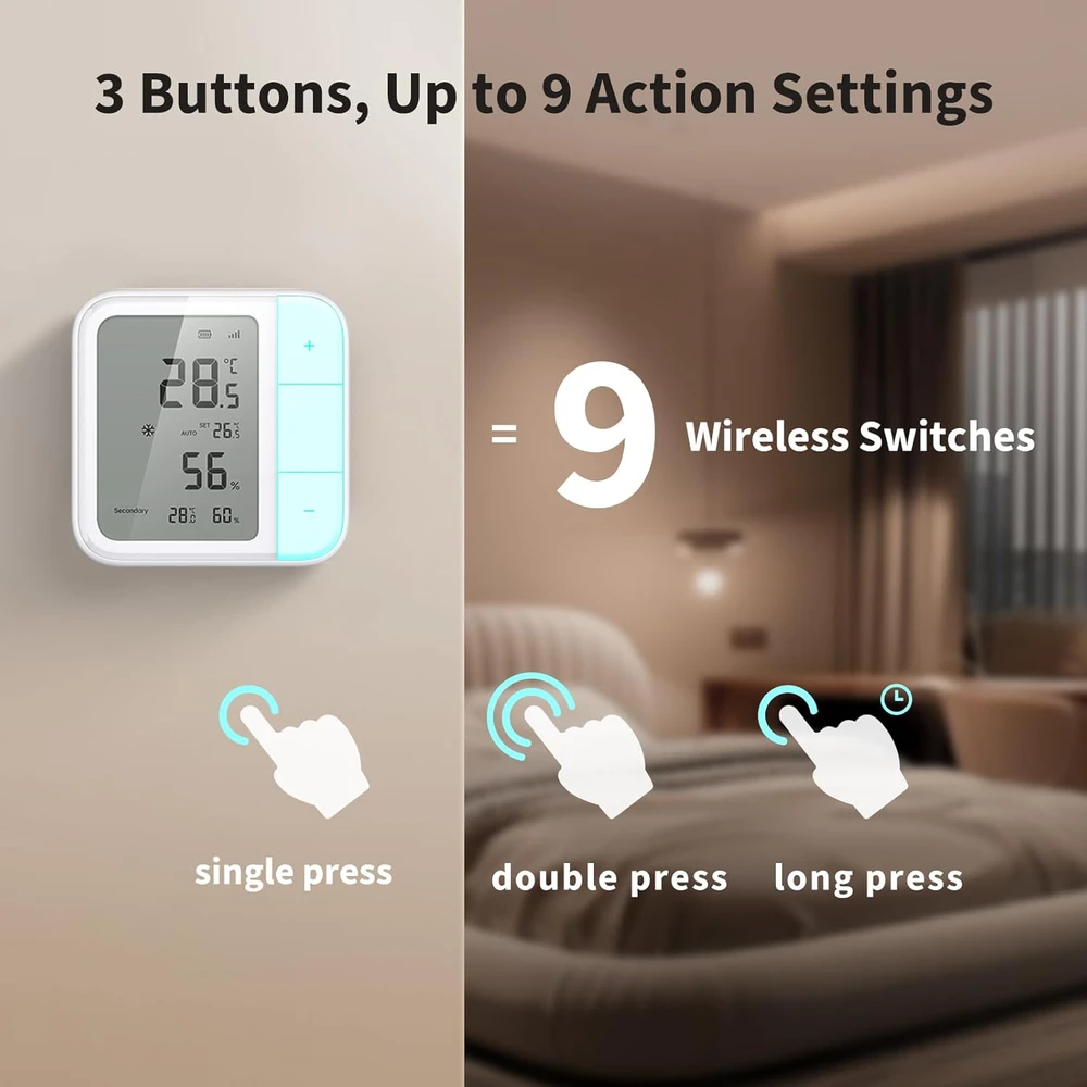 Aqara išmanusis temperatūros ir drėgmės jutiklis W100, Thread/Zigbee, LCD ekranas, 3 programuojami mygtukai, TH-S04E