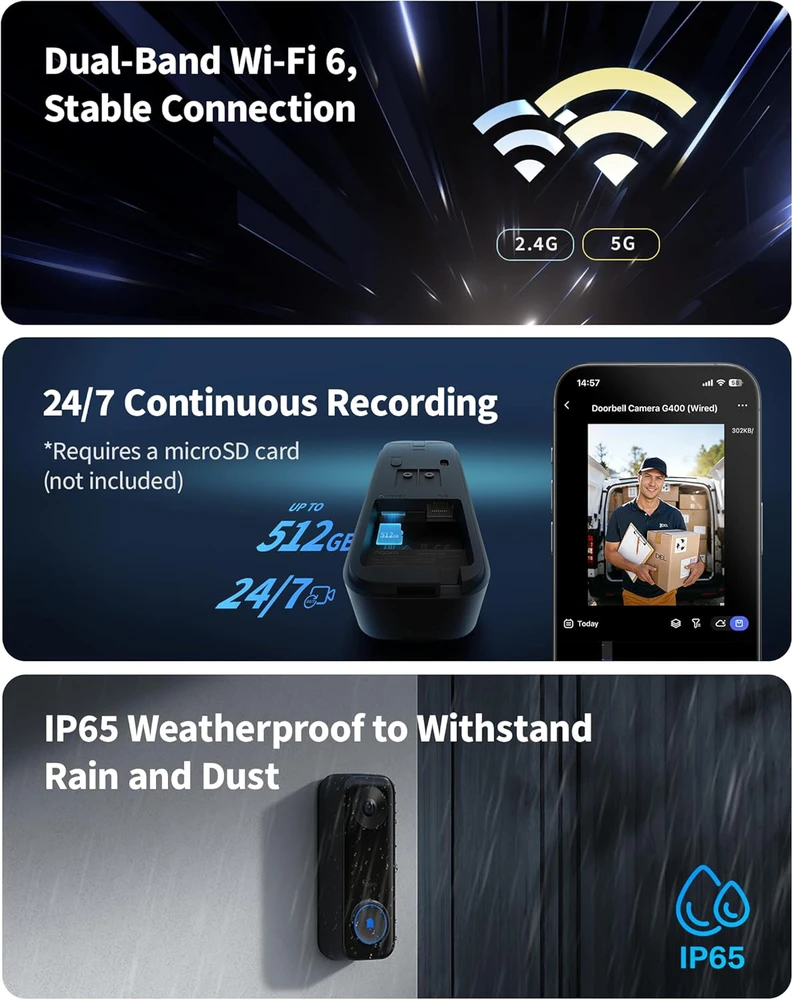 Aqara vaizdo domofonas G400 su gongu, 2K raiška, Wi-Fi 6, HomeKit, IP65, laidinis/PoE
