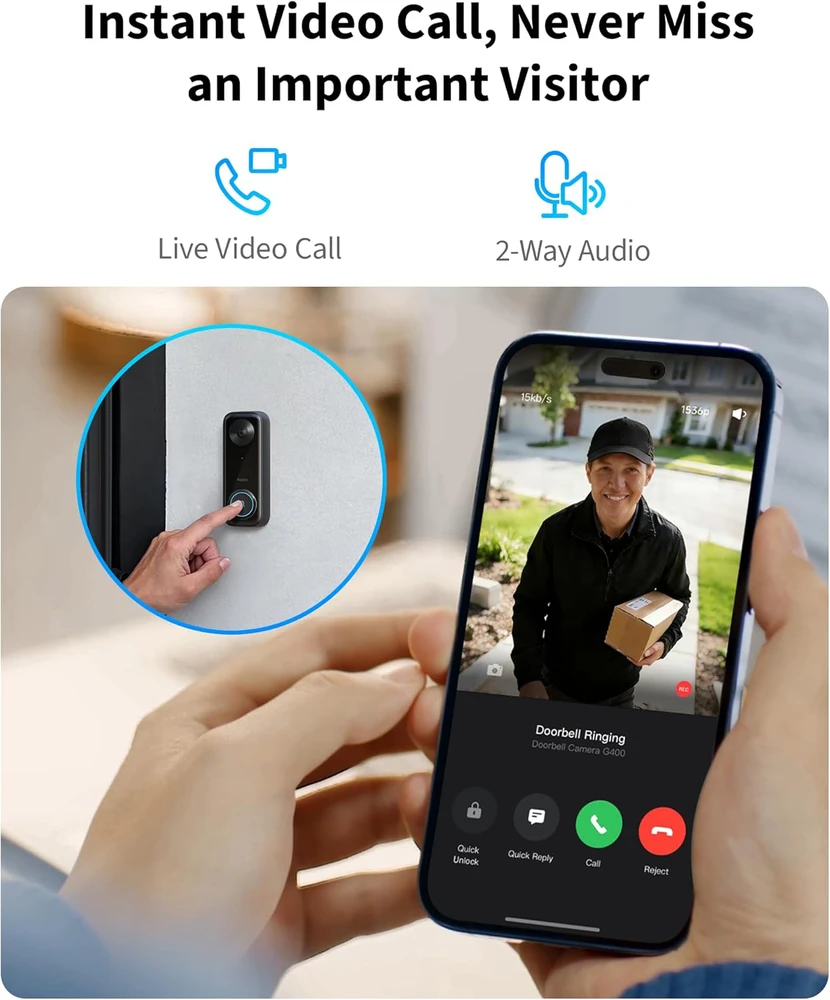 Aqara vaizdo domofonas G400 su gongu, 2K raiška, Wi-Fi 6, HomeKit, IP65, laidinis/PoE