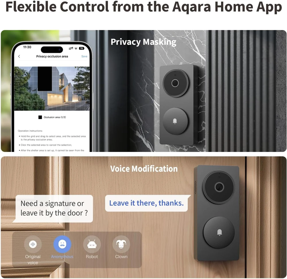 Aqara vaizdo skambutis su domofono funkcija 2K, Wi-Fi, Zigbee, Matter, dvikryptis garsas, Doorbell Camera Hub G410