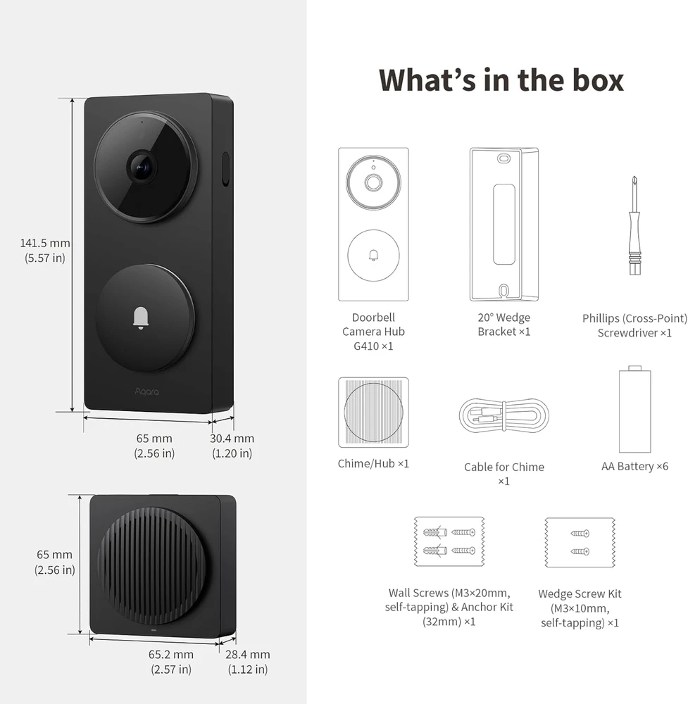 Aqara vaizdo skambutis su domofono funkcija 2K, Wi-Fi, Zigbee, Matter, dvikryptis garsas, Doorbell Camera Hub G410