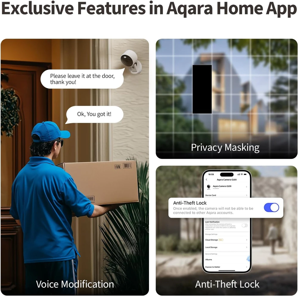 Aqara vidaus ir lauko IP kamera 2K Wi-Fi 6, 140° kampas, IP65 atsparumas, CH-C08E